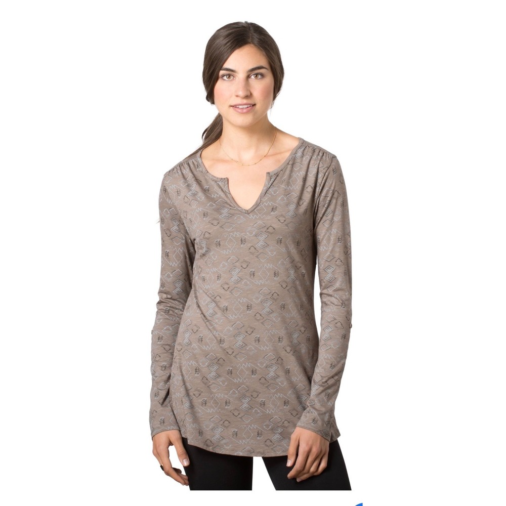 Toad&Co Womens Brown Long Sleeve Top Geometric Print Small